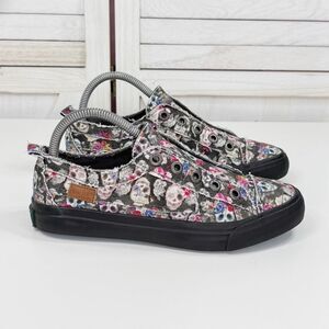 Blowfish Dia De Las Muertos Sugar Skull Slip On Canvas Sneakers Black 7.5